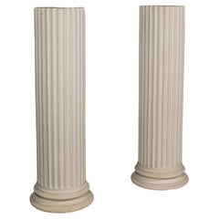 Pair, Vintage Fluted Display Pillars, English, Plaster, Jardiniere Planter Stand