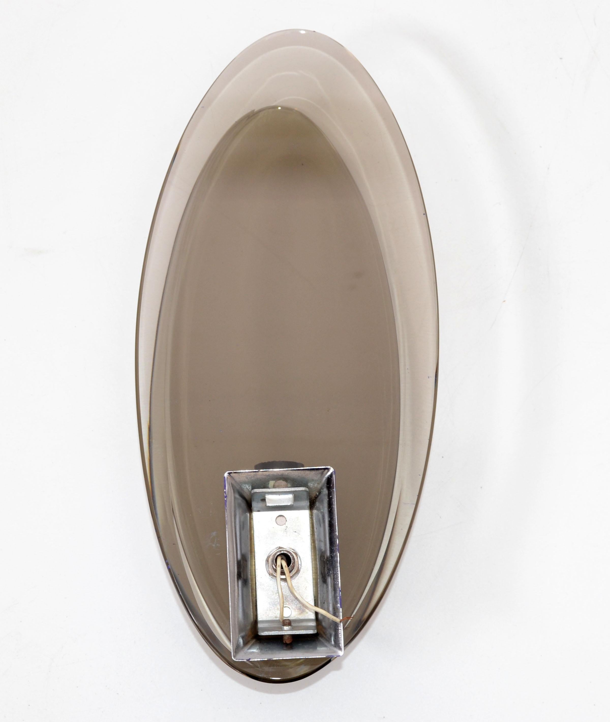 Pair, Vintage Fontana Arte Style Smoke Beveled Glass Sconces Wall Lights, Italy For Sale 6