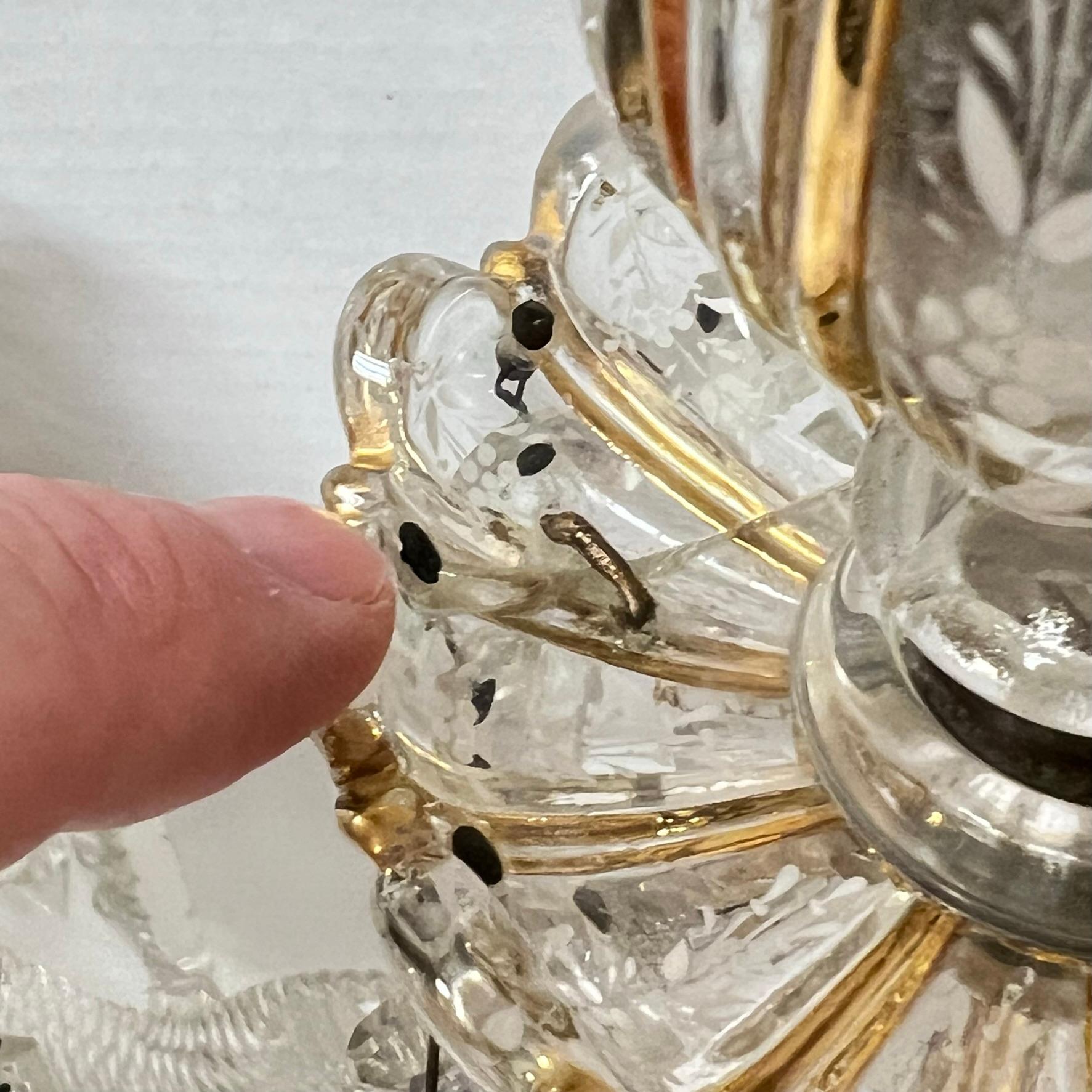 Pair Vintage French 3-Light Gilt Molded Glass Candelabra For Sale 10
