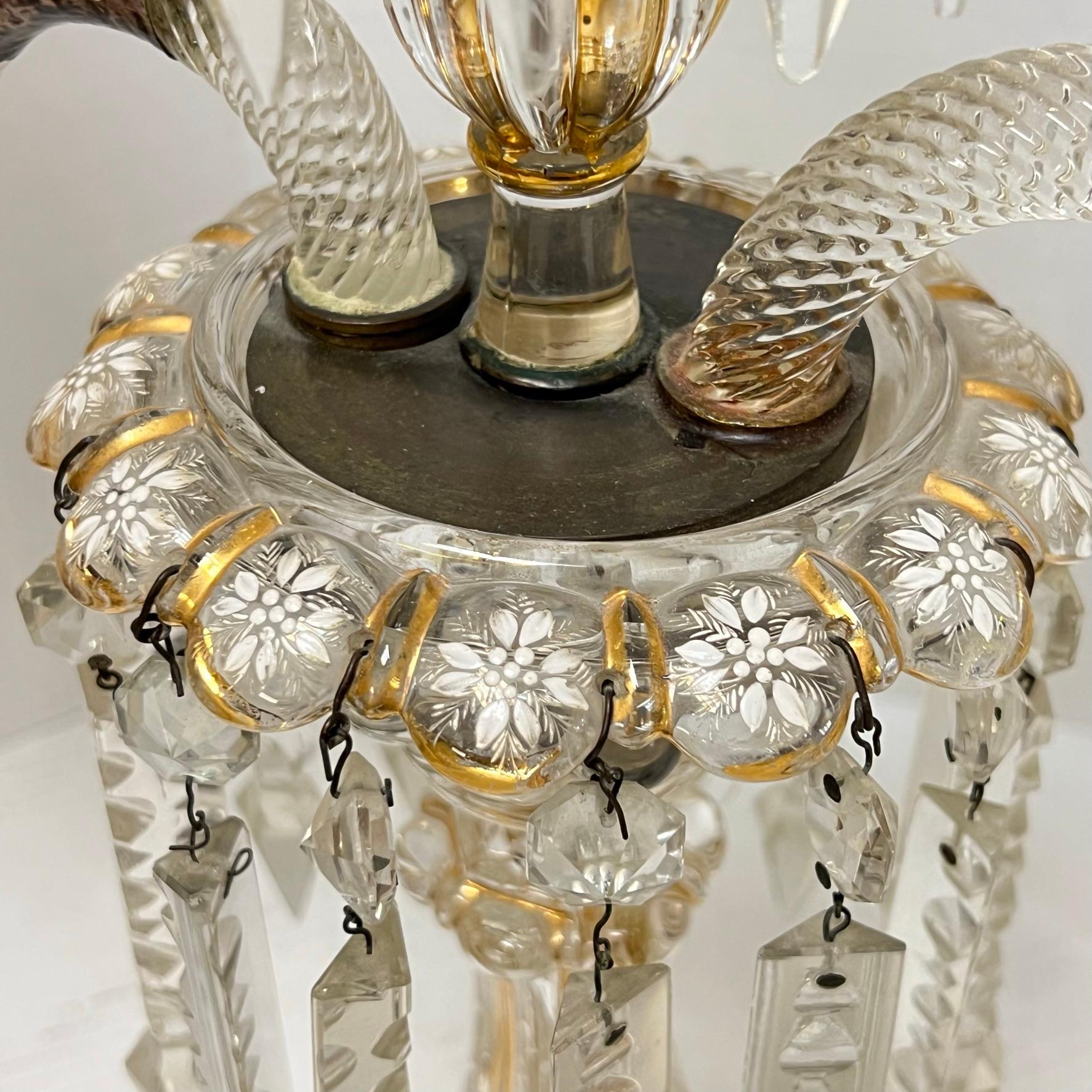 Pair Vintage French 3-Light Gilt Molded Glass Candelabra For Sale 12
