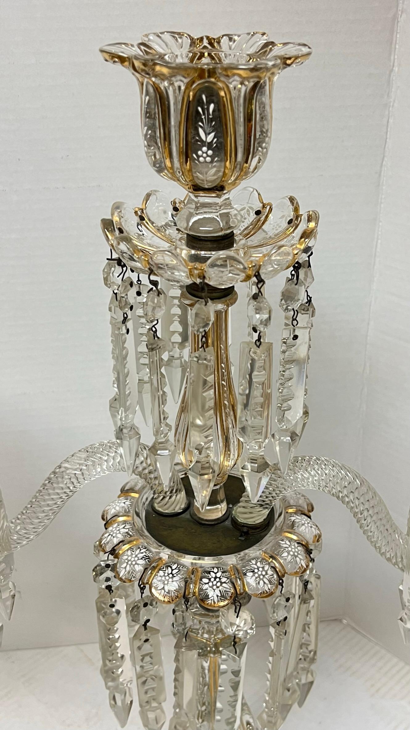 Pair Vintage French 3-Light Gilt Molded Glass Candelabra In Good Condition For Sale In New York, NY
