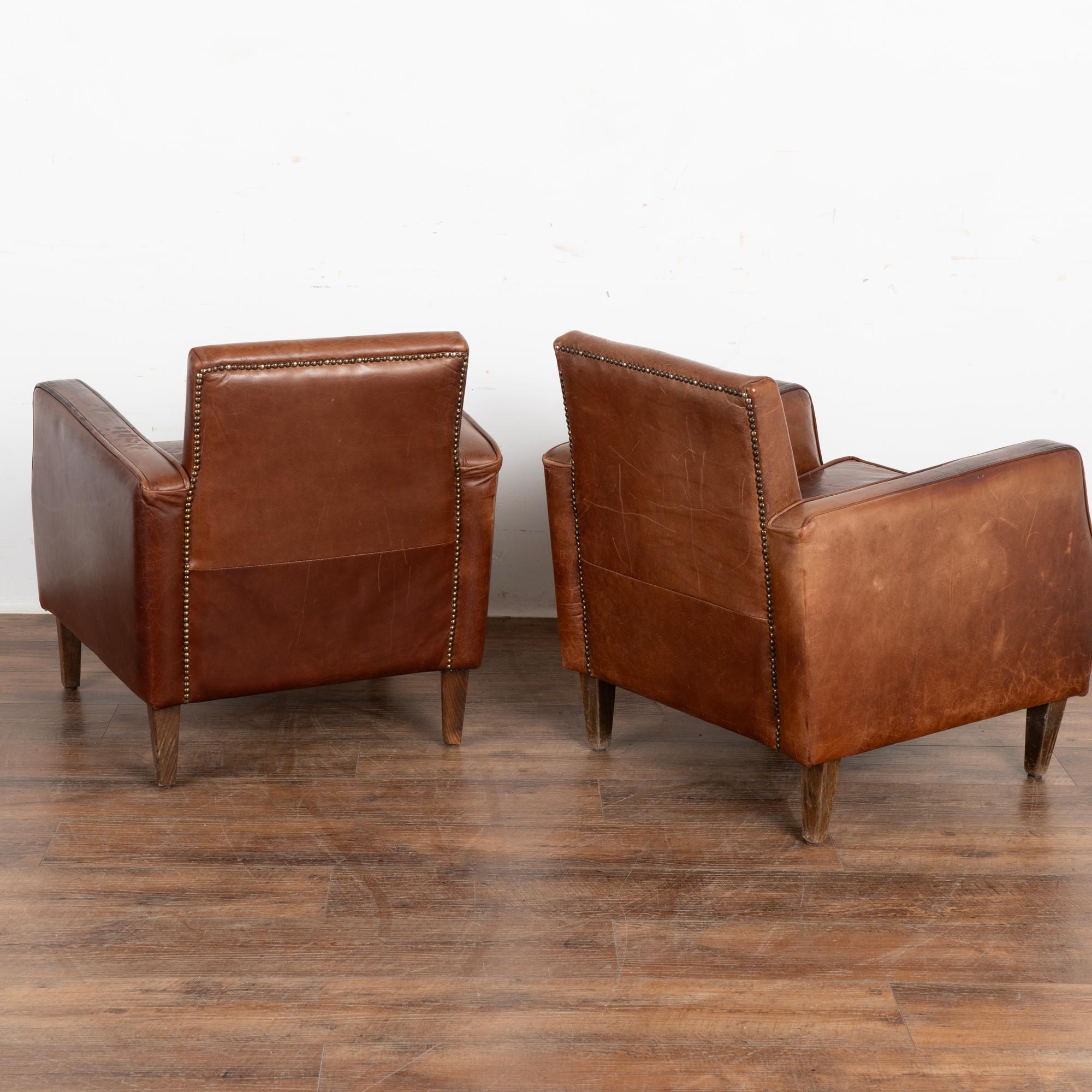 Pair, Vintage French Brown Leather Arm Chairs, circa 1960 7