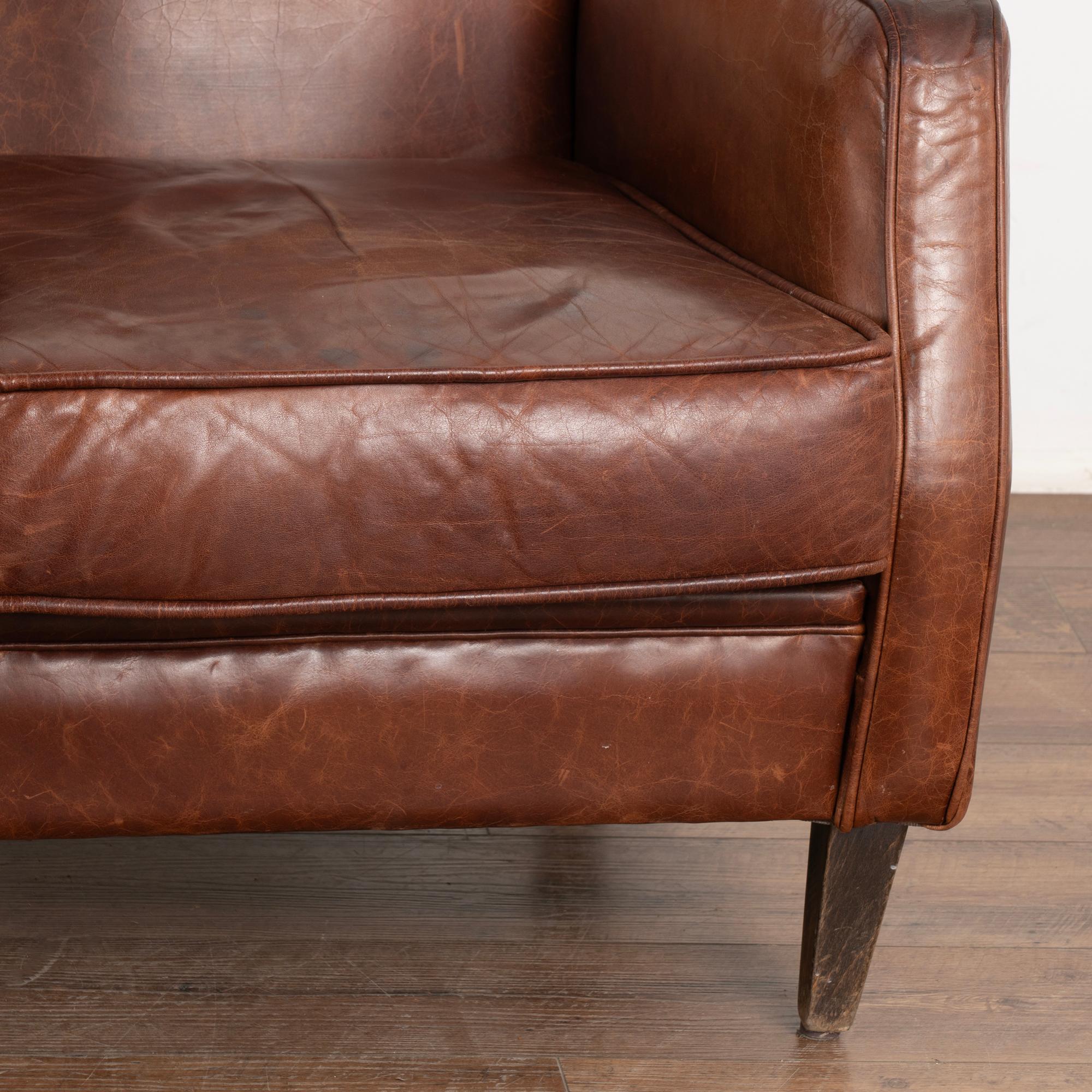 Pair, Vintage French Brown Leather Arm Chairs, circa 1960 4
