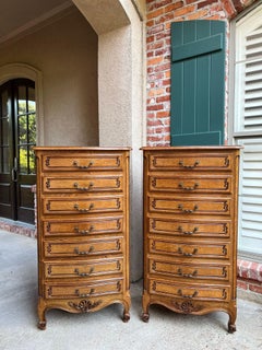 PAIR Vintage French Chests 7 Drawer Semainier Louis XV Style Carved Oak