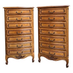 PAIR Vintage French Chests 7 Drawer Semainier Louis XV Style Carved Oak