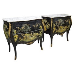 Pair Vintage French Chinoiserie Marble Top Chests / Dressers / Commodes Pair Vintage French Chinoiserie Marble Top Chests / Dressers / Commodes