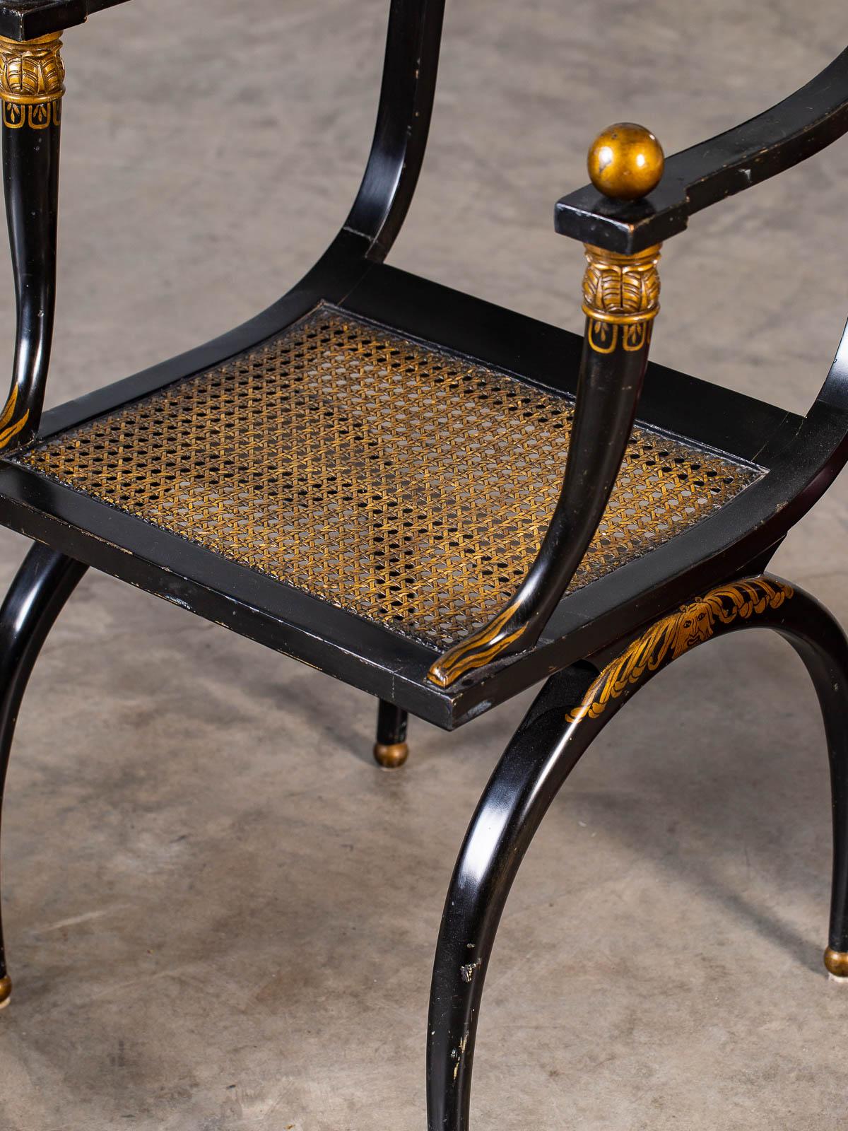 Pair of Vintage French Empire Chapuis Ebonized Gilt Chairs, circa 1950 For Sale 10