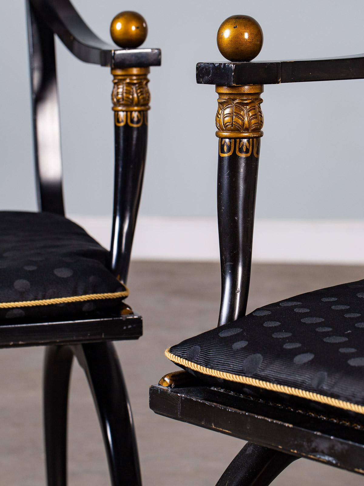 Pair of Vintage French Empire Chapuis Ebonized Gilt Chairs, circa 1950 For Sale 3