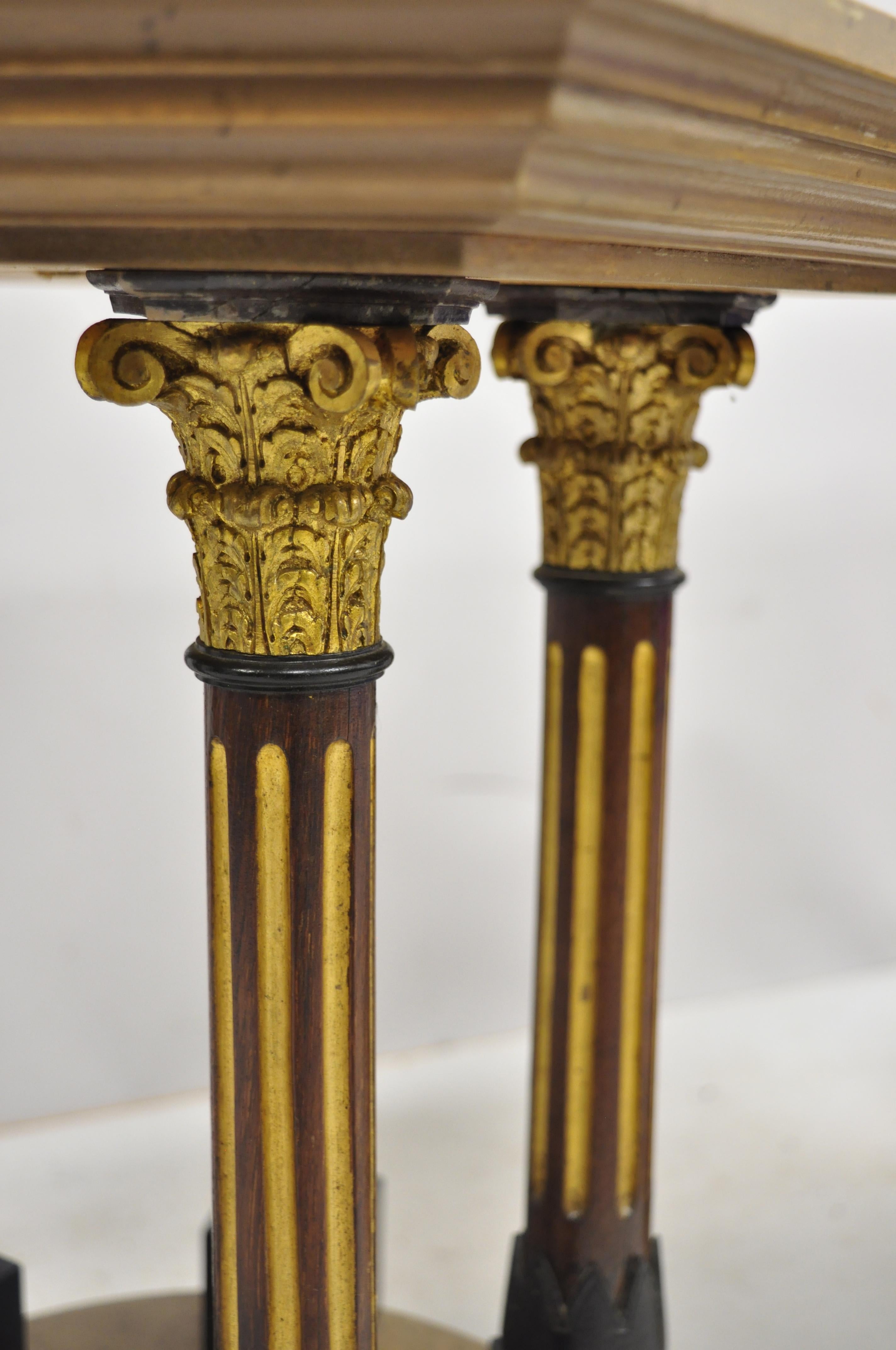 Pair of French Empire Corinthian Column Glass Top Hexagon Small Side Tables 3