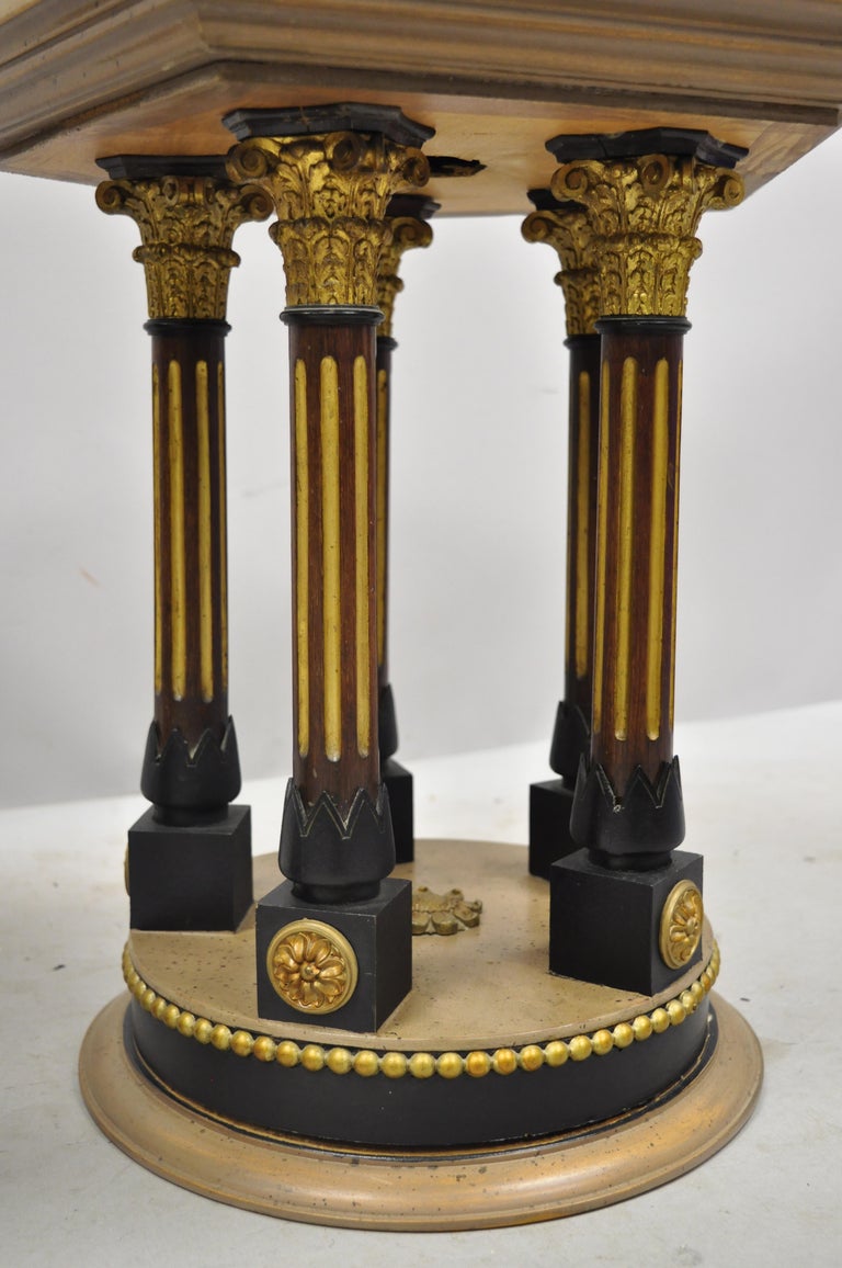 Pair of French Empire Corinthian Column Glass Top Hexagon Small Side