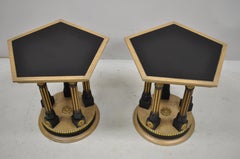 Pair of French Empire Corinthian Column Glass Top Hexagon Small Side Tables