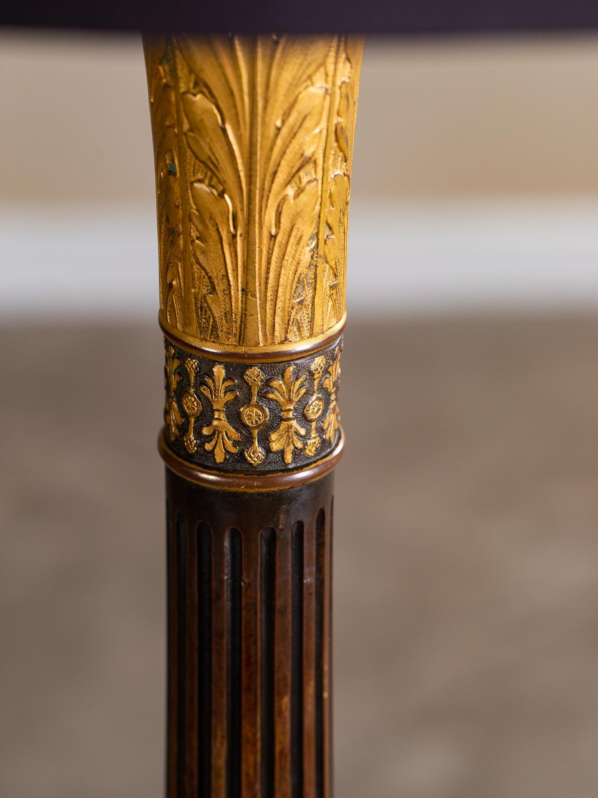 Marble 2 Vintage French Neoclassical Bronze Gilt Bronze Column Floor Lamps, circa 1910 For Sale