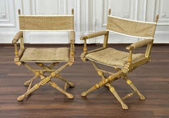 Paire de chaises de campagne pliantes françaises vintage peintes