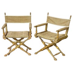 Paire de chaises de campagne pliantes françaises vintage peintes