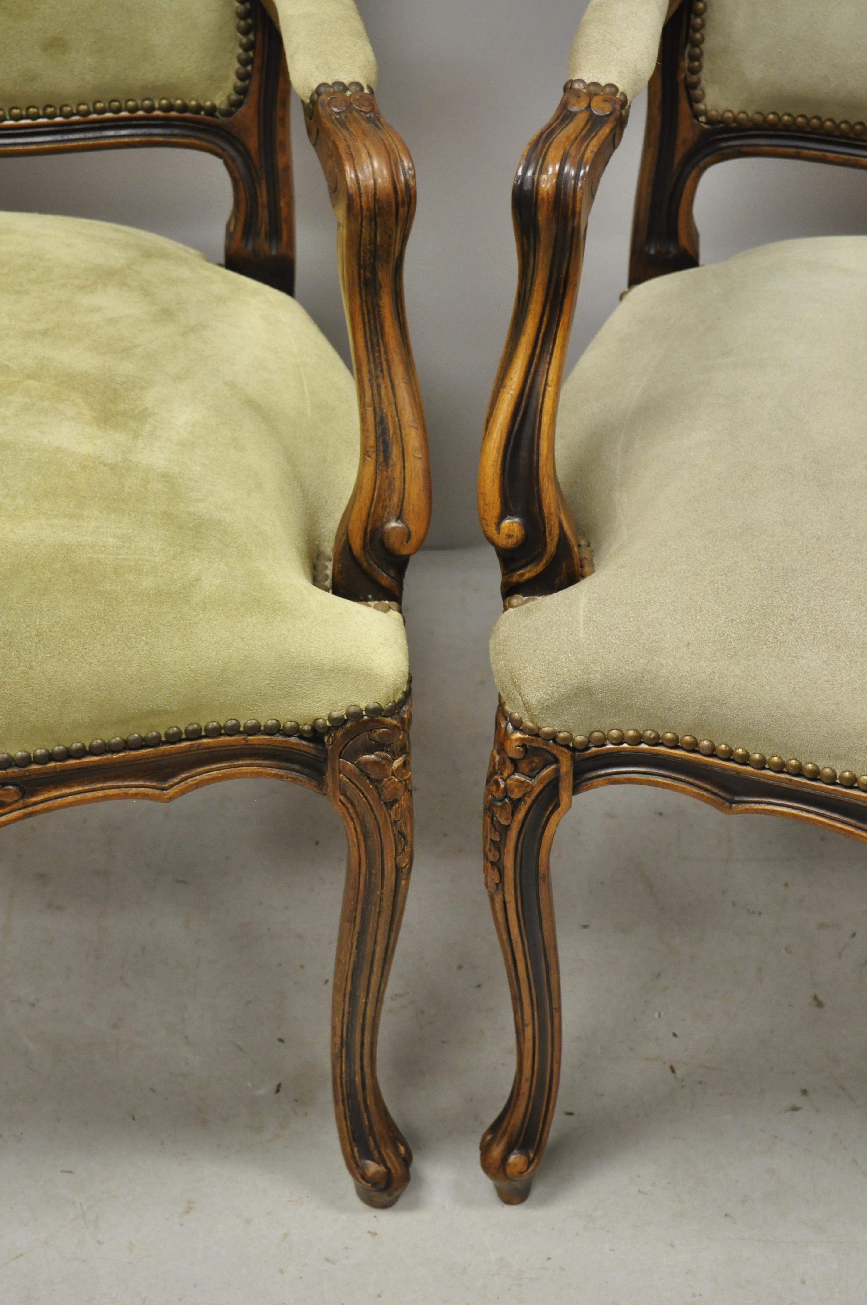 Suede Vintage French Provincial Louis XV Style Italian Armchairs by Chateau D'ax, Pair