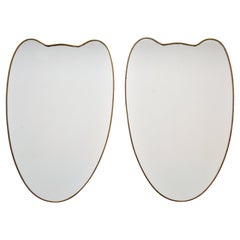 Pair Vintage Gio Ponte Style Brass Framed Shield-Shaped Mirrors