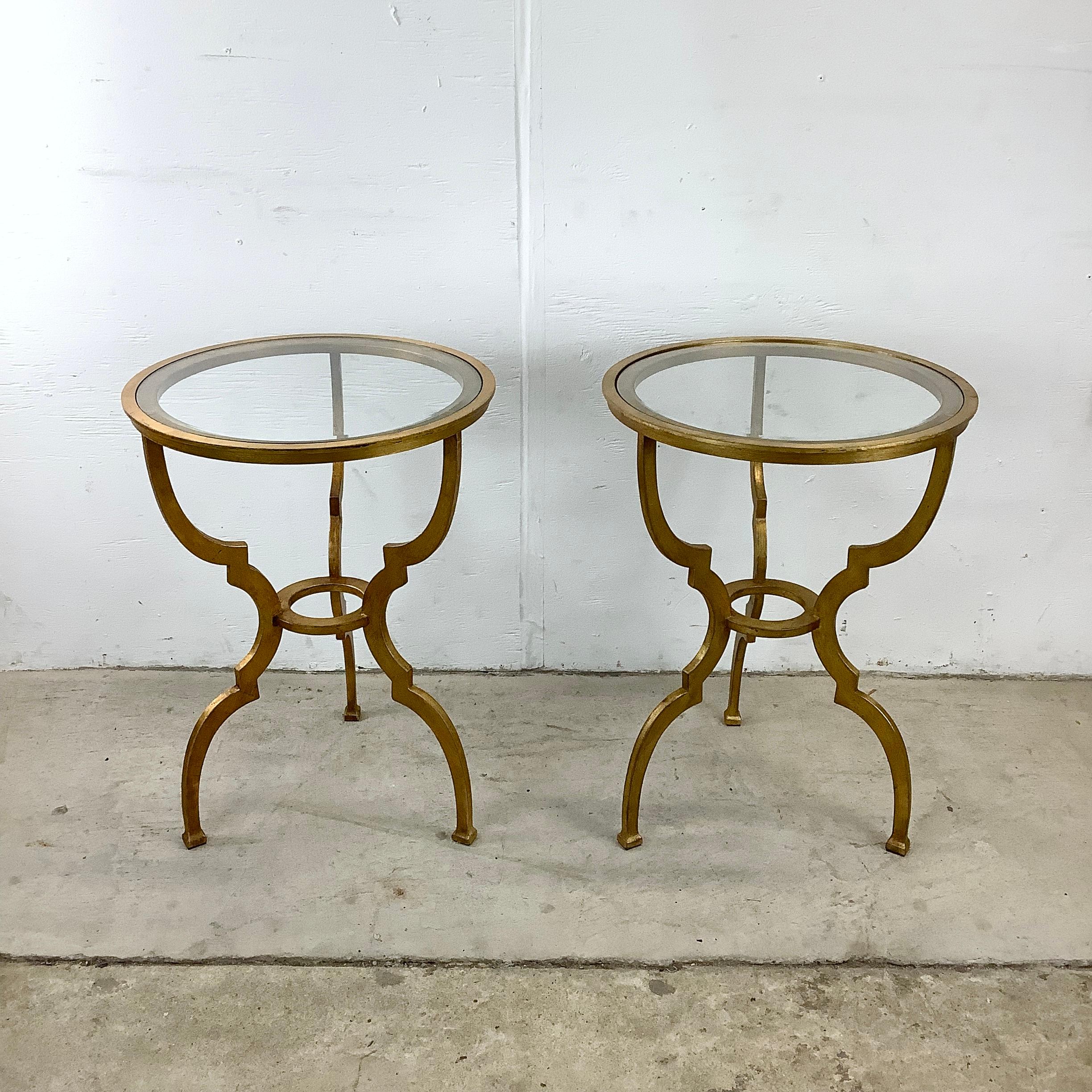 Pair Vintage Glass Top Gilt Side Tables 3