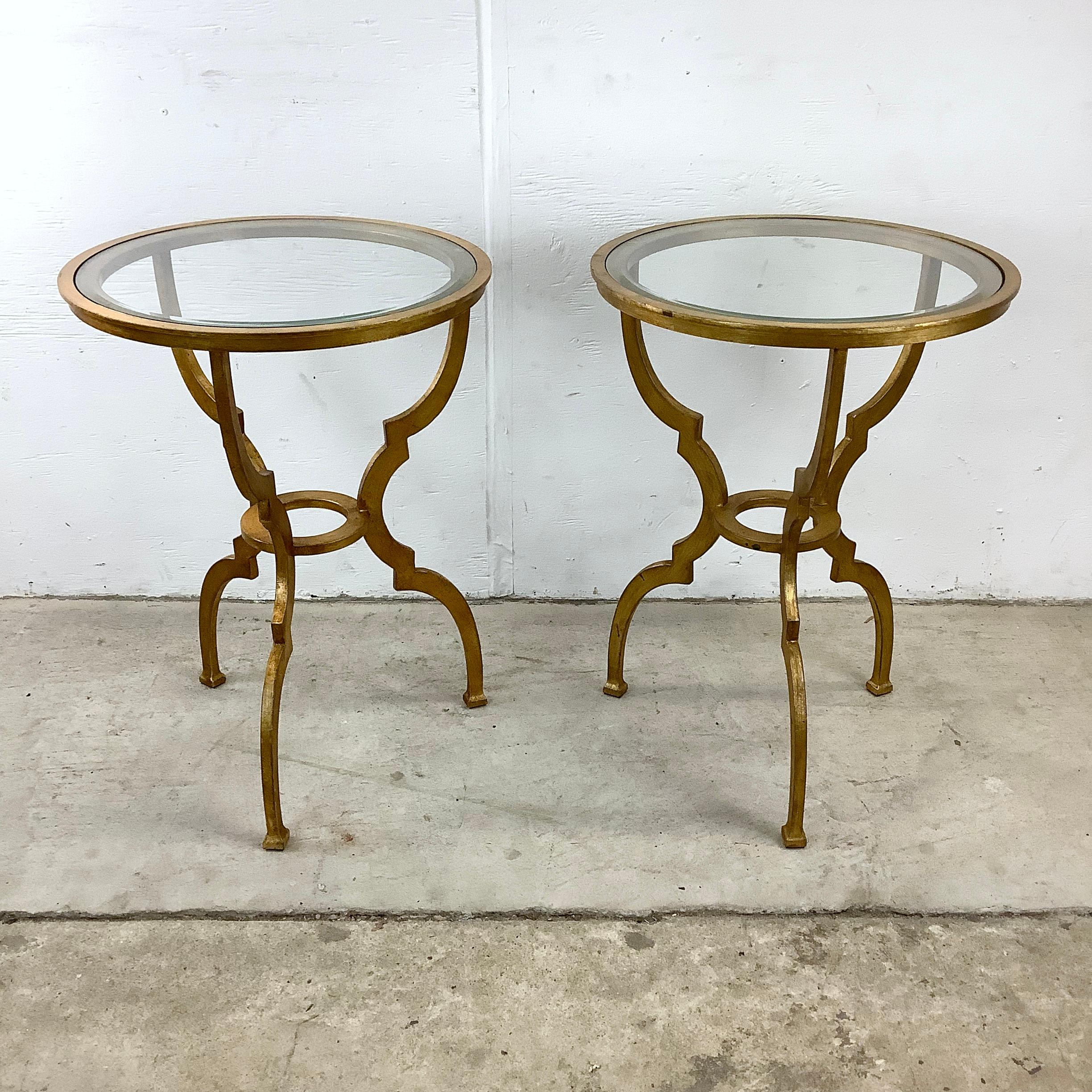 Rococo Pair Vintage Glass Top Gilt Side Tables
