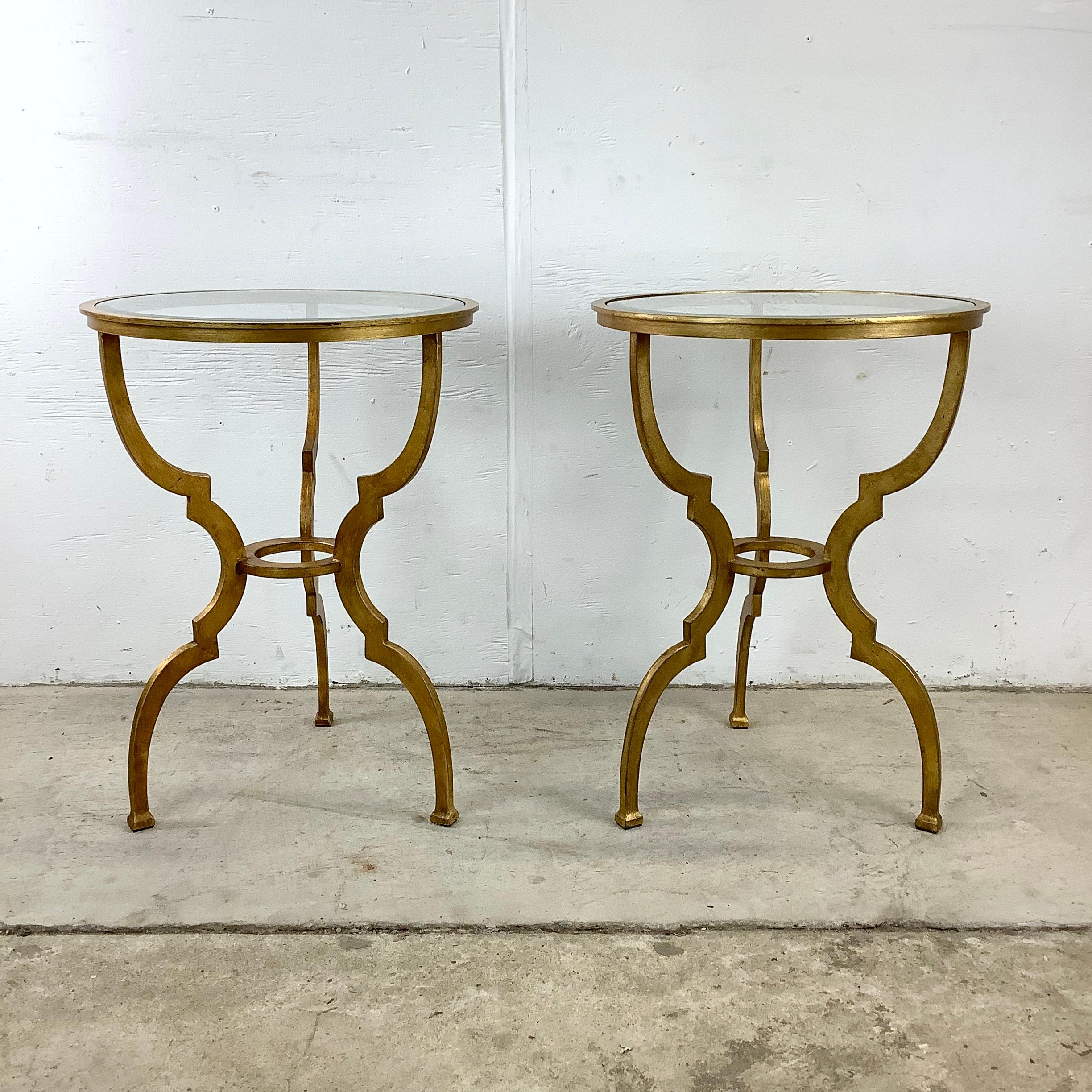 20th Century Pair Vintage Glass Top Gilt Side Tables