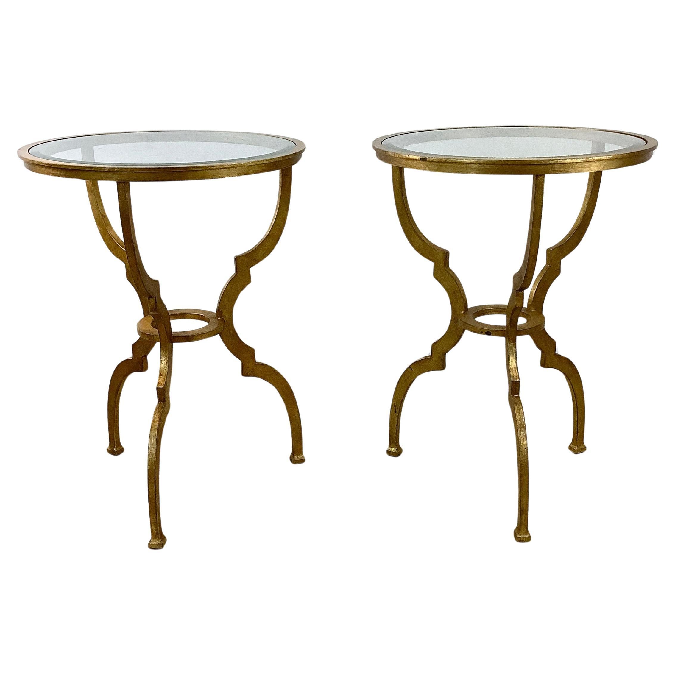 Pair Vintage Glass Top Gilt Side Tables