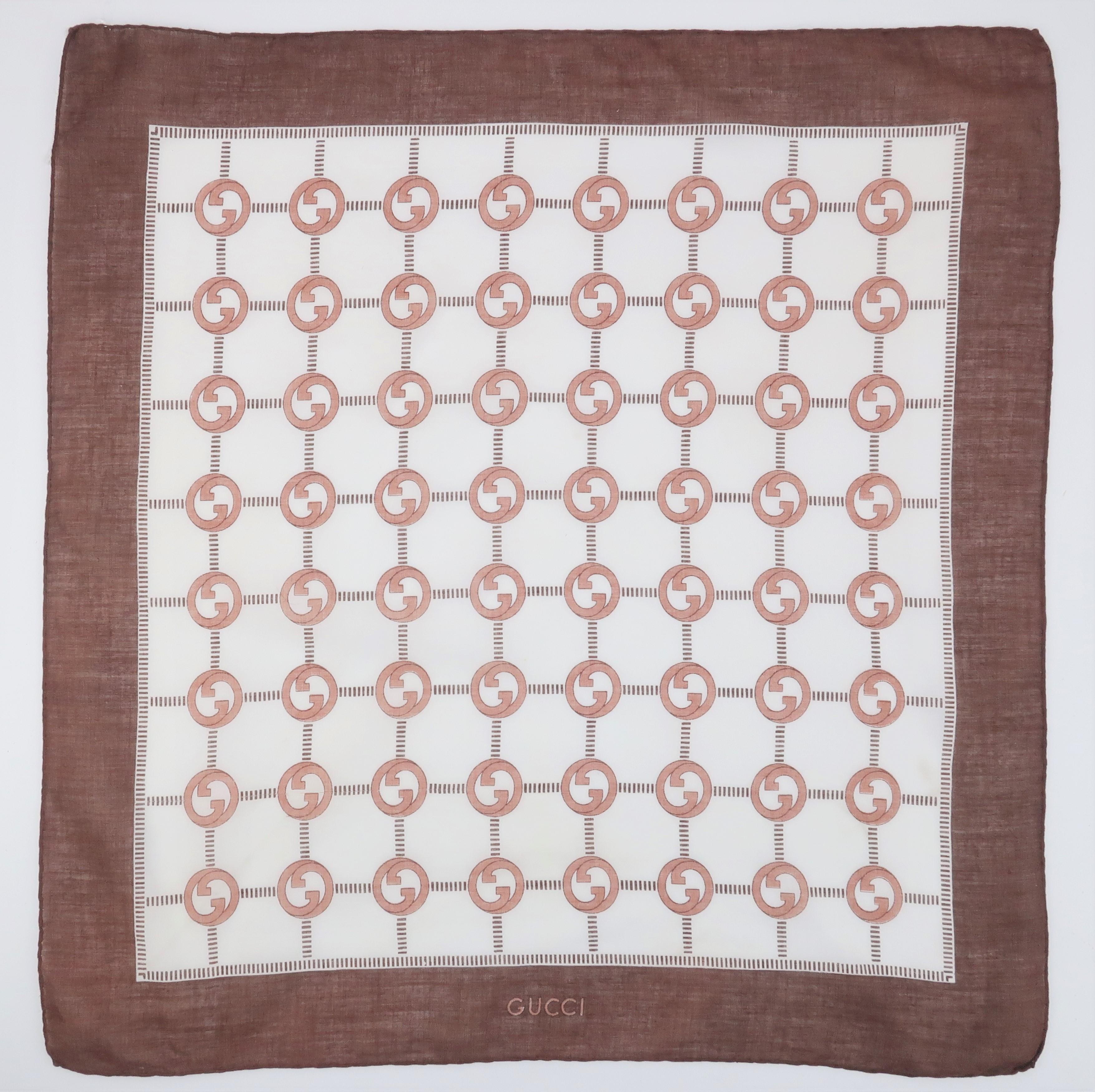 Gray Pair Vintage Gucci Cotton Logo Pocket Square Handkerchief Scarf