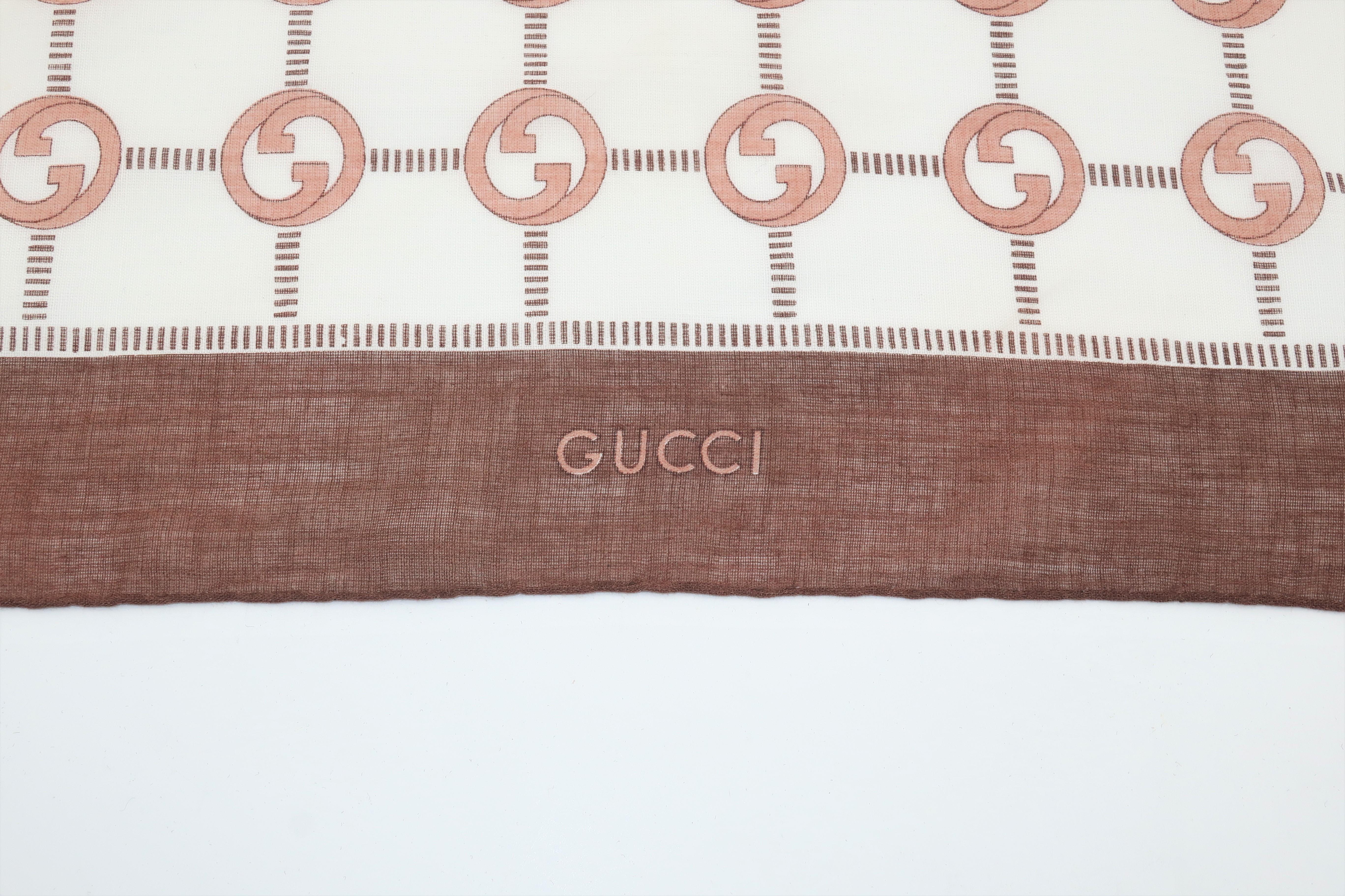 Women's or Men's Pair Vintage Gucci Cotton Logo Pocket Square Handkerchief Scarf