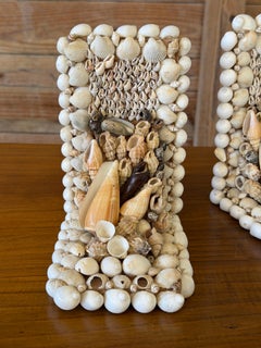 Par de sujetalibros vintage hechos a mano con conchas marinas incrustadas, de estilo costero