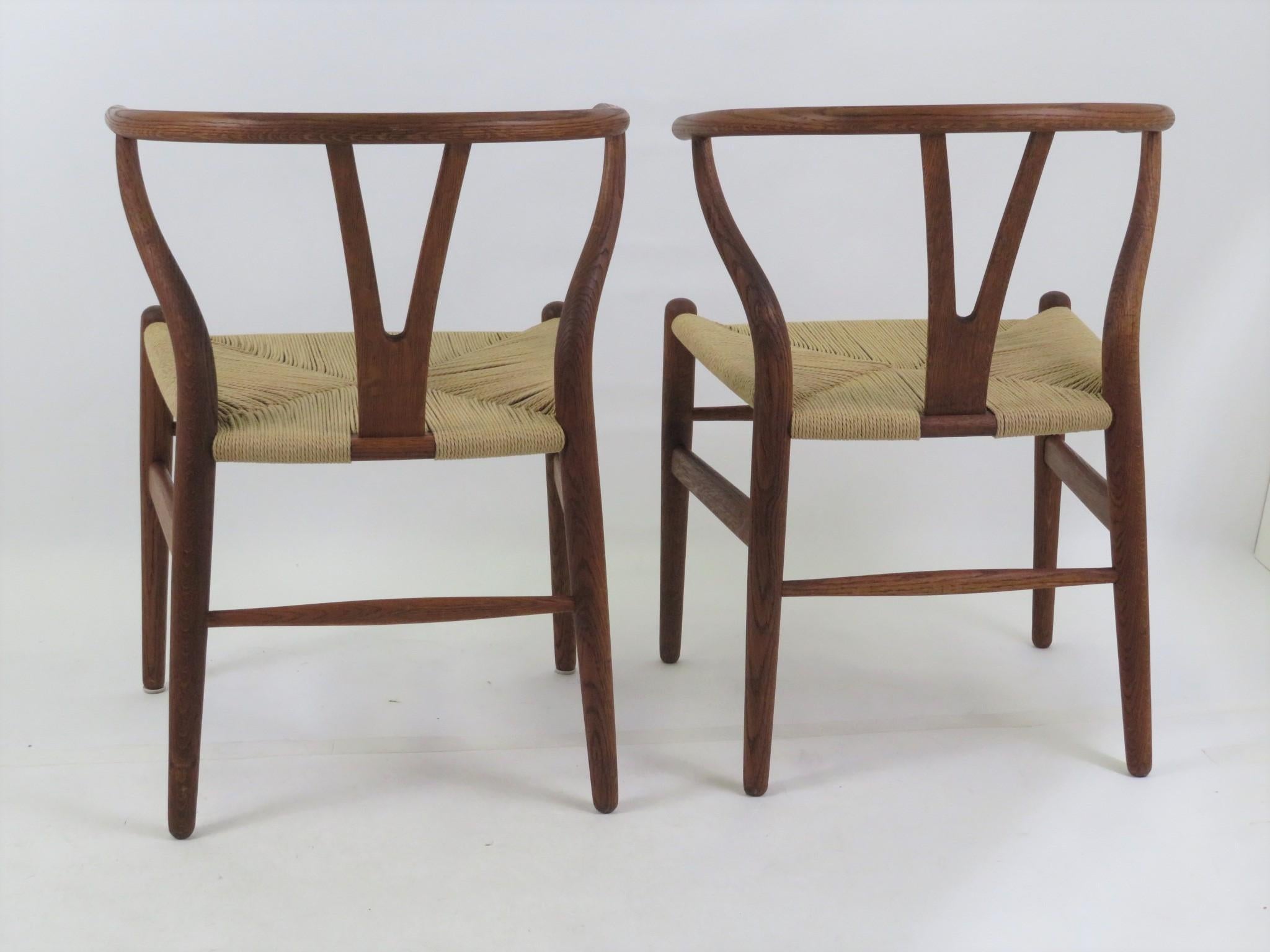 Danish Pair Vintage Hans Wegner CH24 Wishbone Oak Chairs by Carl Hansen Denmark 1960s