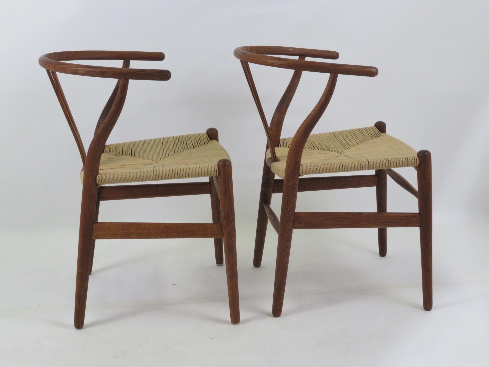 Woven Pair Vintage Hans Wegner CH24 Wishbone Oak Chairs by Carl Hansen Denmark 1960s