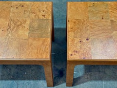 Pair Vintage Henedon Scene Two Burl End Tables - Parsons Style Midcentury Modern