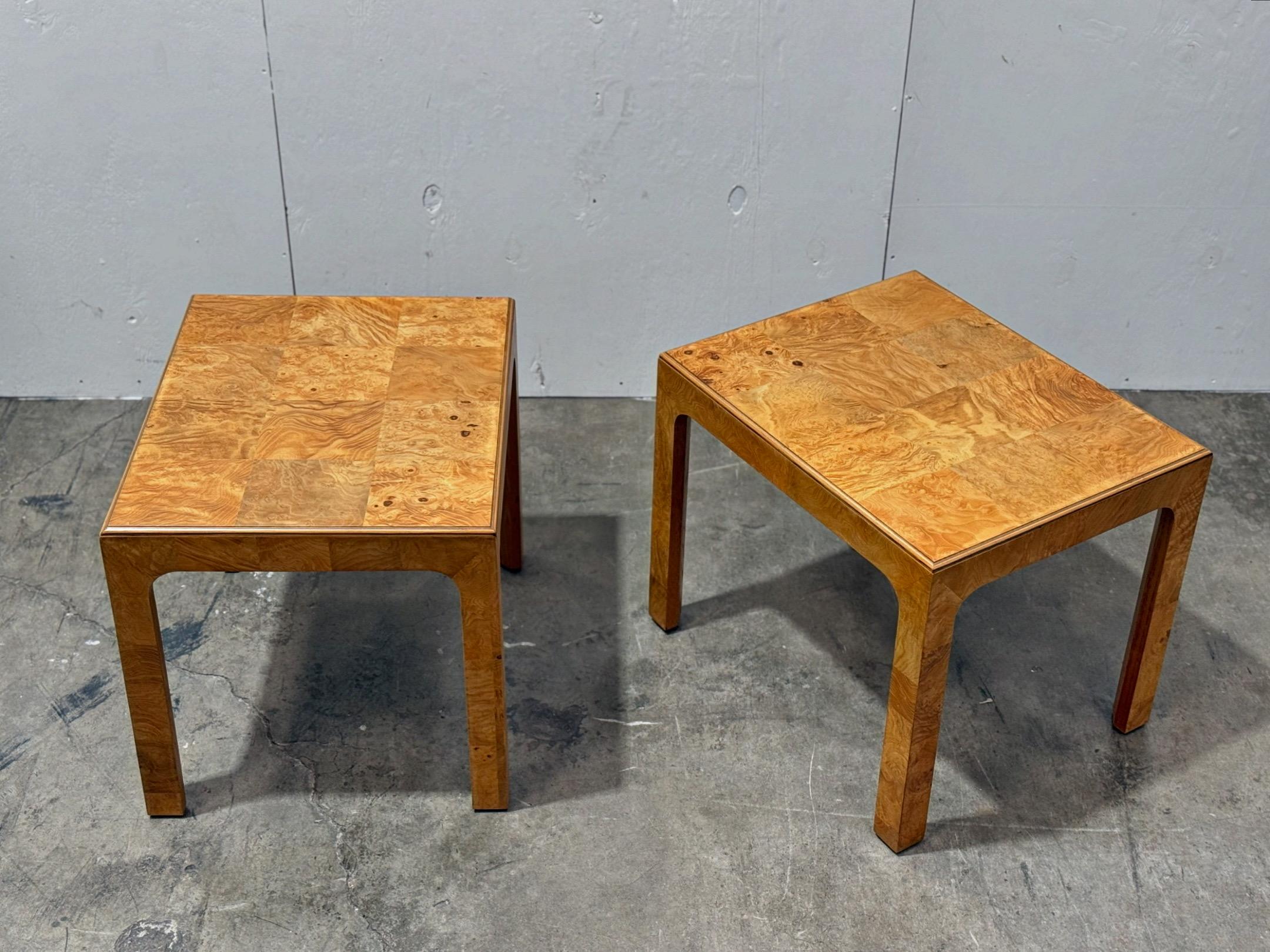 Mid-Century Modern Pair Vintage Henedon Scene Two Burl End Tables - Parsons Style Midcentury Modern