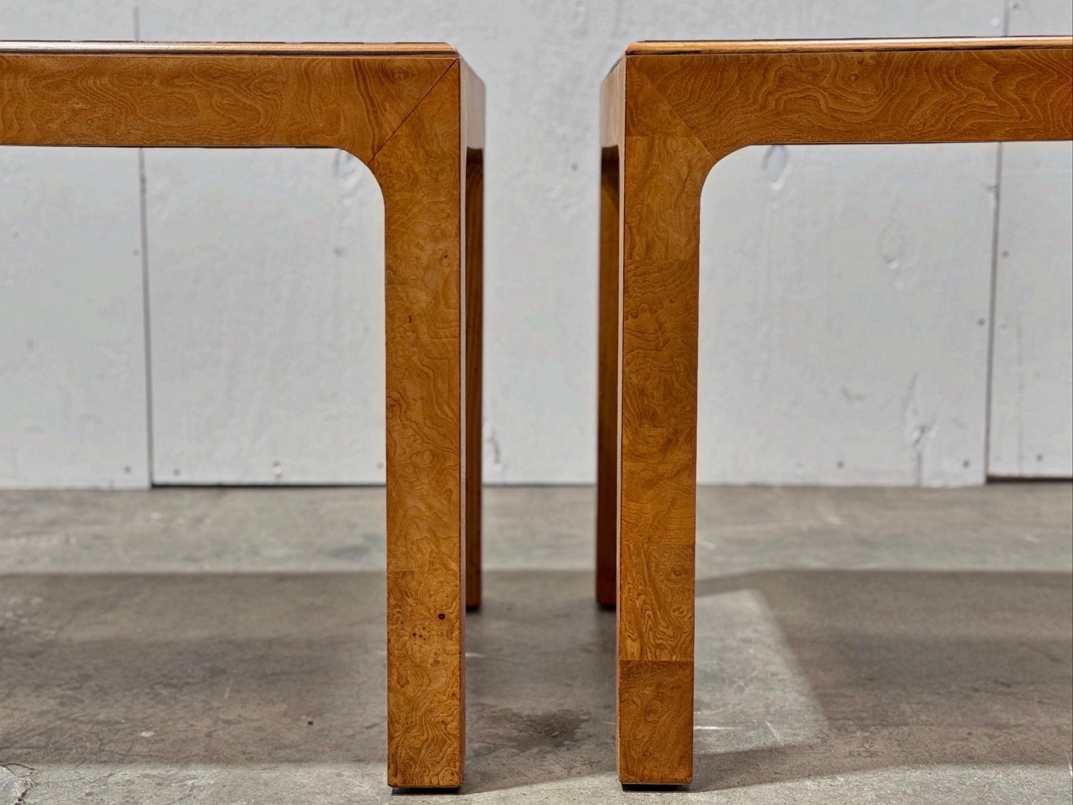 American Pair Vintage Henedon Scene Two Burl End Tables - Parsons Style Midcentury Modern