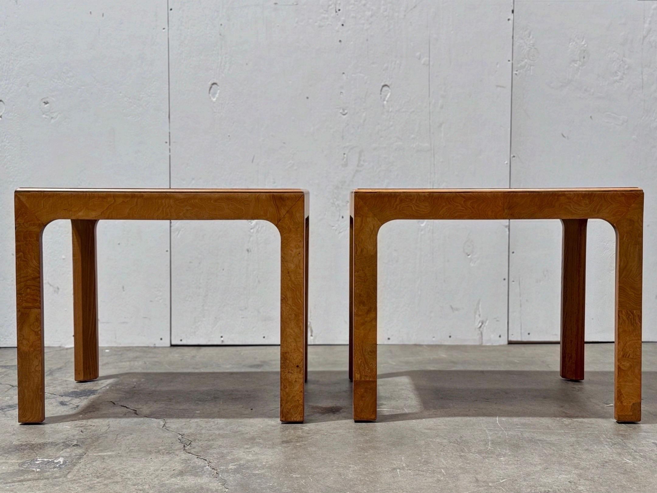 Ash Pair Vintage Henedon Scene Two Burl End Tables - Parsons Style Midcentury Modern