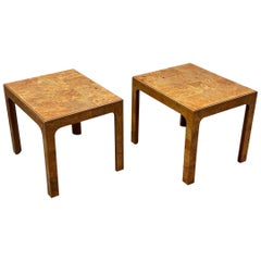 Pair Vintage Henedon Scene Two Burl End Tables - Parsons Style Midcentury Modern