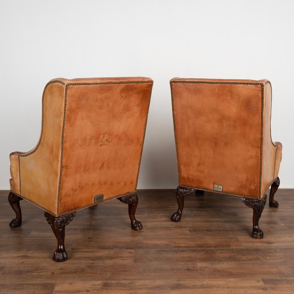 American Pair of Vintage Henredon Brown Leather Wingback Armchairs, USA, circa 1970