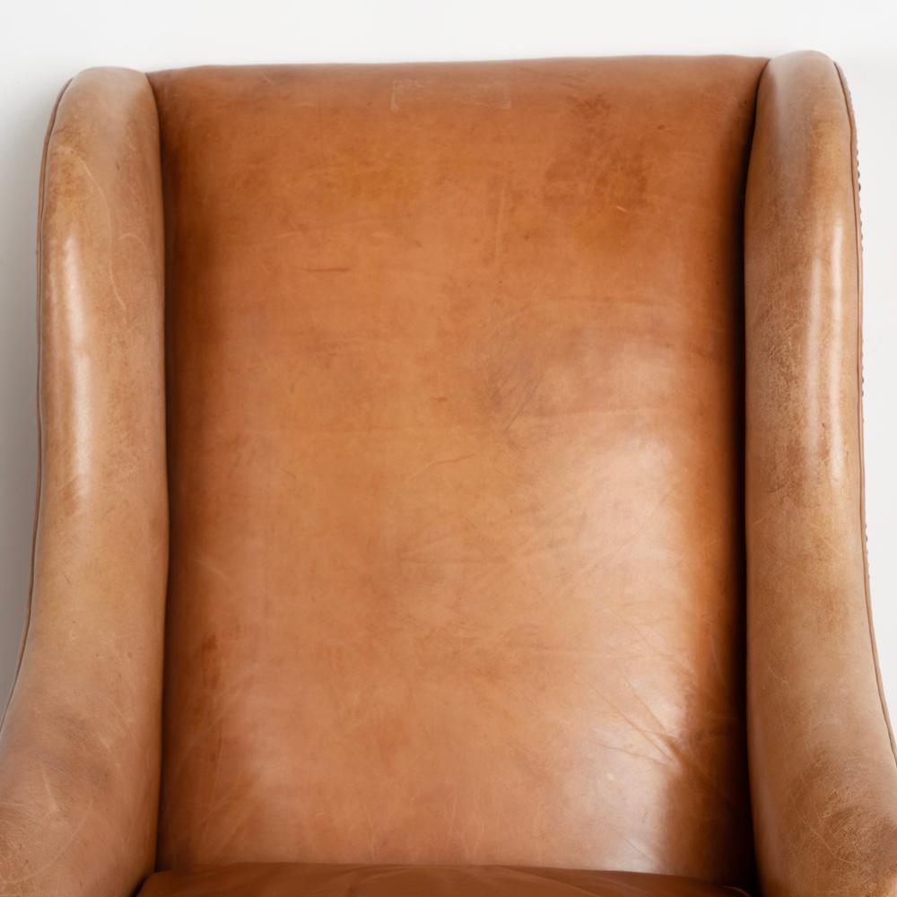 20th Century Pair of Vintage Henredon Brown Leather Wingback Armchairs, USA, circa 1970