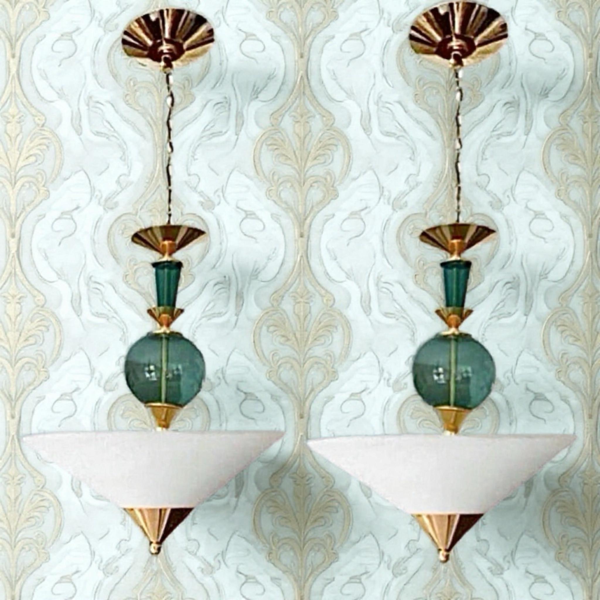 20th Century Pair Vintage Hivo Van Teal Mid Century Lucite Brass Elegant Hanging Pendants For Sale