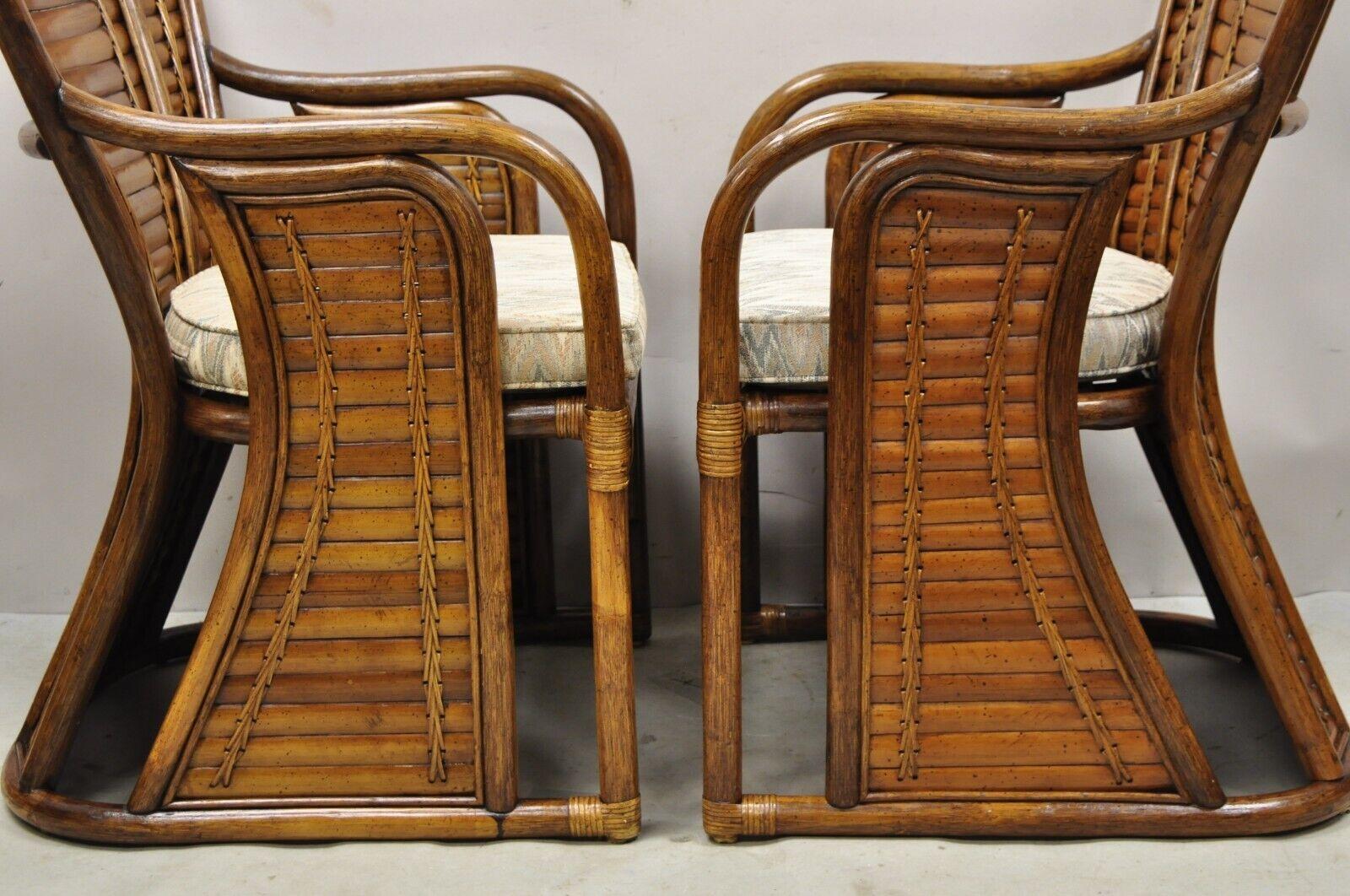 20th Century Pair Vintage Hollywood Regency Boho Chic Bentwood Rattan Fan Back Lounge Chairs For Sale