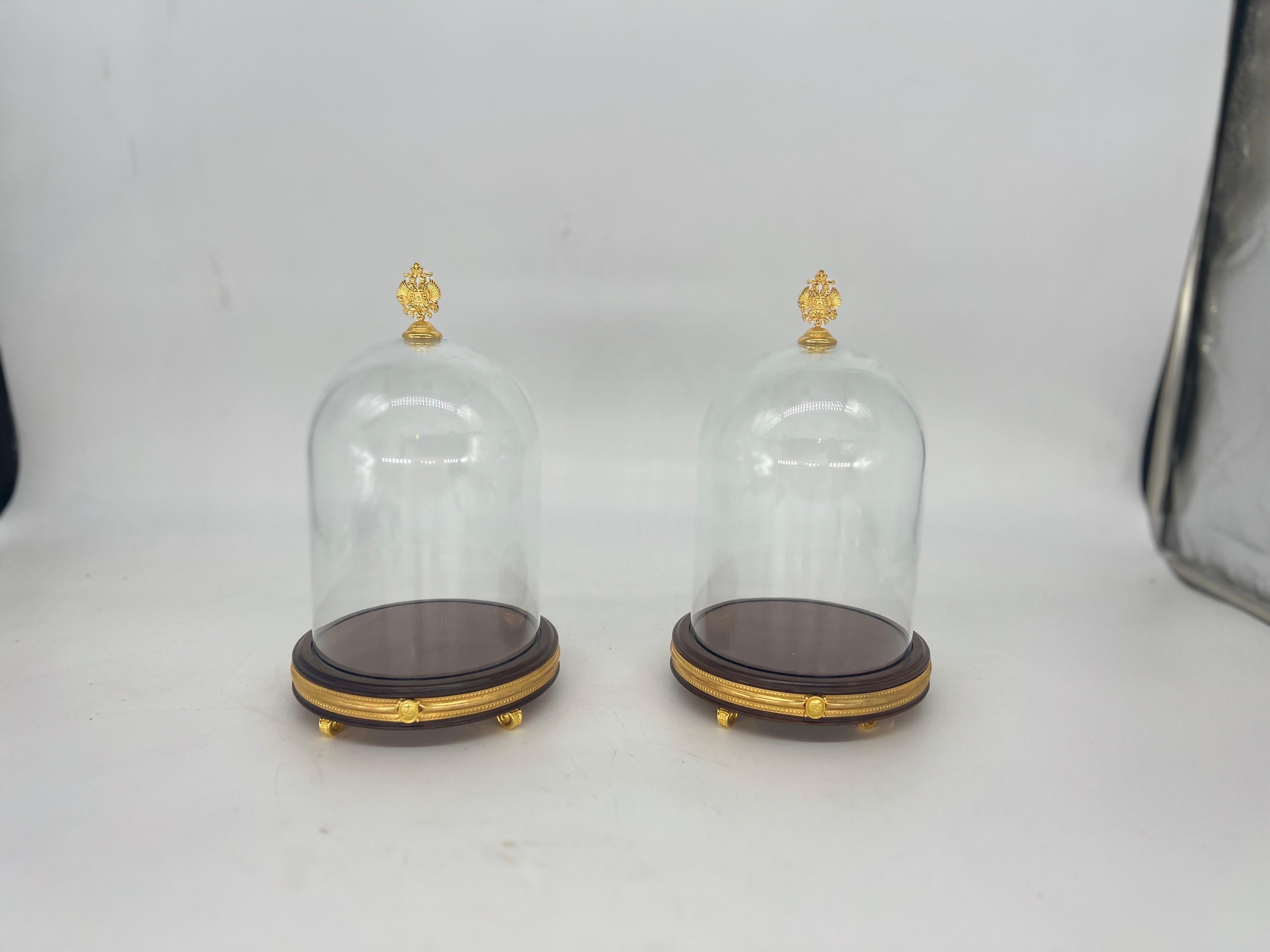 20th Century Pair, Vintage House of Faberge Ormolu Mounted Glass Display Domes