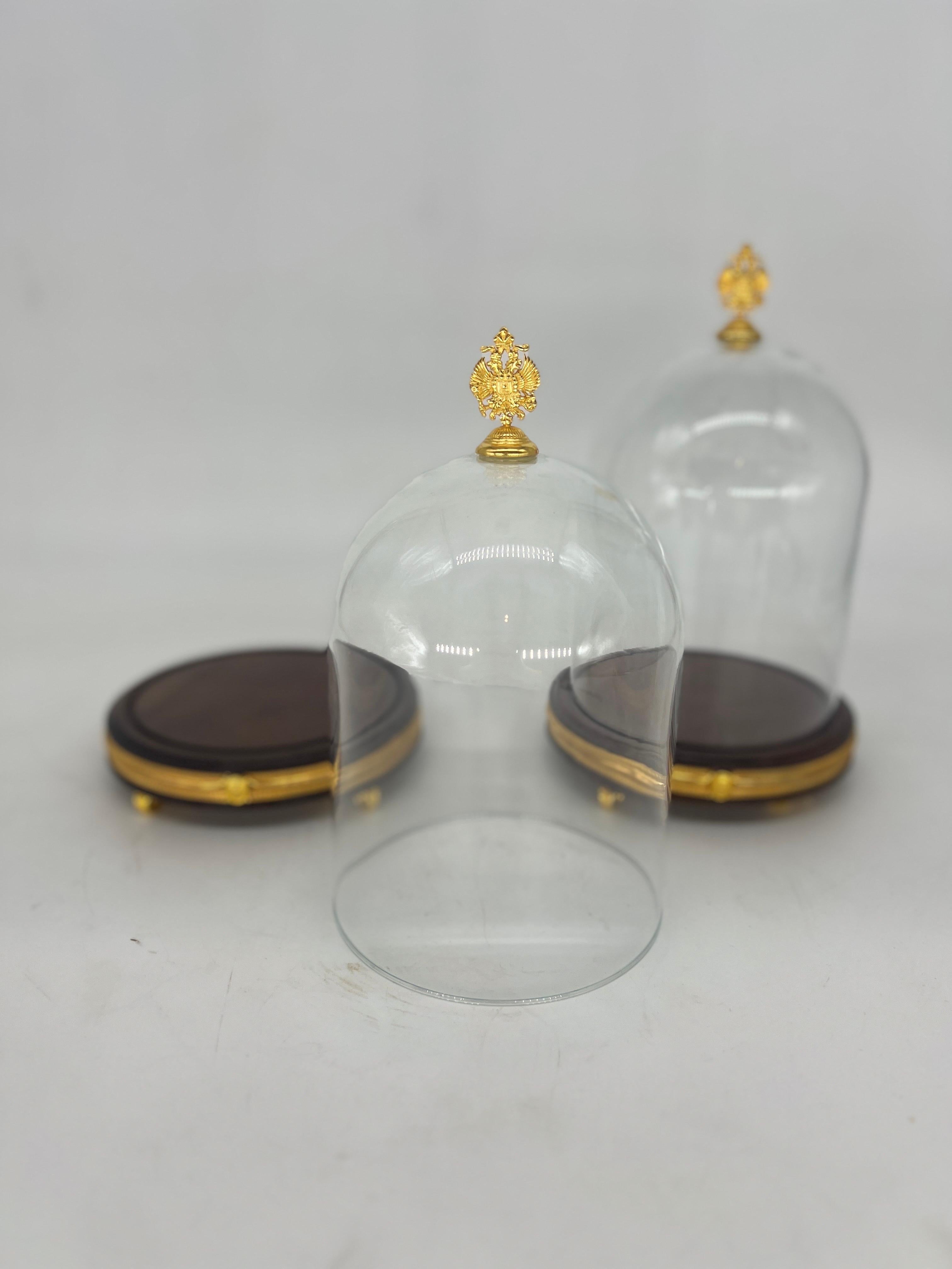 Pair, Vintage House of Faberge Ormolu Mounted Glass Display Domes 2