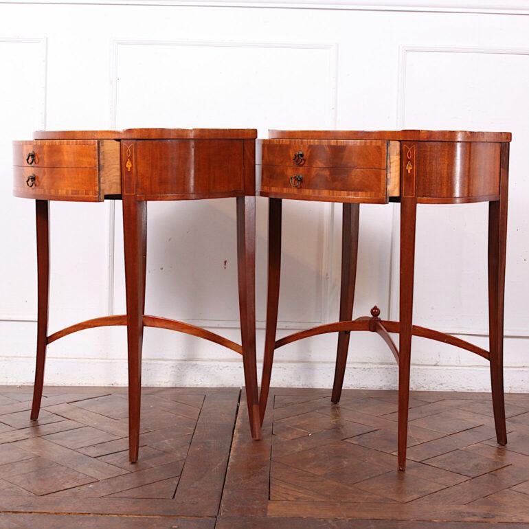 Pair Vintage Inlaid Sheraton Style Nightstands Side Tables In Good Condition In Vancouver, British Columbia