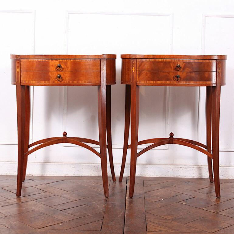 Pair Vintage Inlaid Sheraton Style Nightstands Side Tables 2