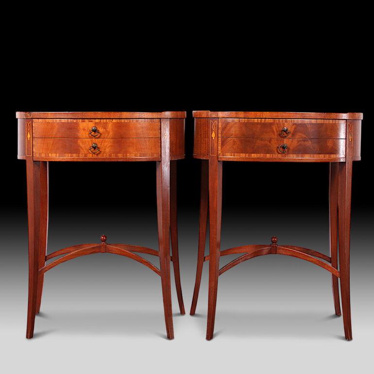 Pair Vintage Inlaid Sheraton Style Nightstands Side Tables 3
