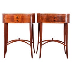 Pair Vintage Inlaid Sheraton Style Nightstands Side Tables