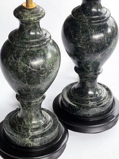 Pair Vintage Italian Baluster-form Verde Antico Marble Lamps