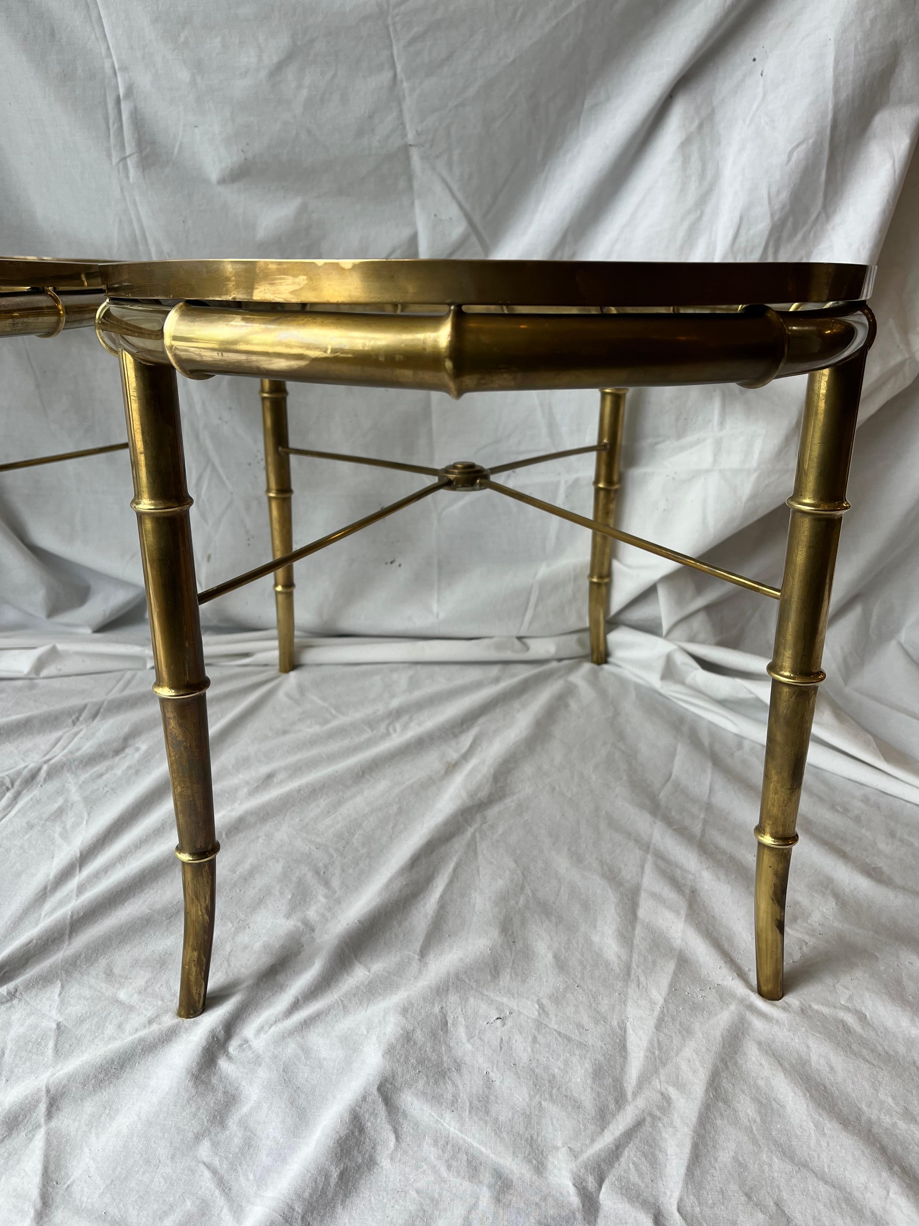 Pair Vintage Italian Brass Faux Bamboo Side or End Tables Style of Mastercraft For Sale 6