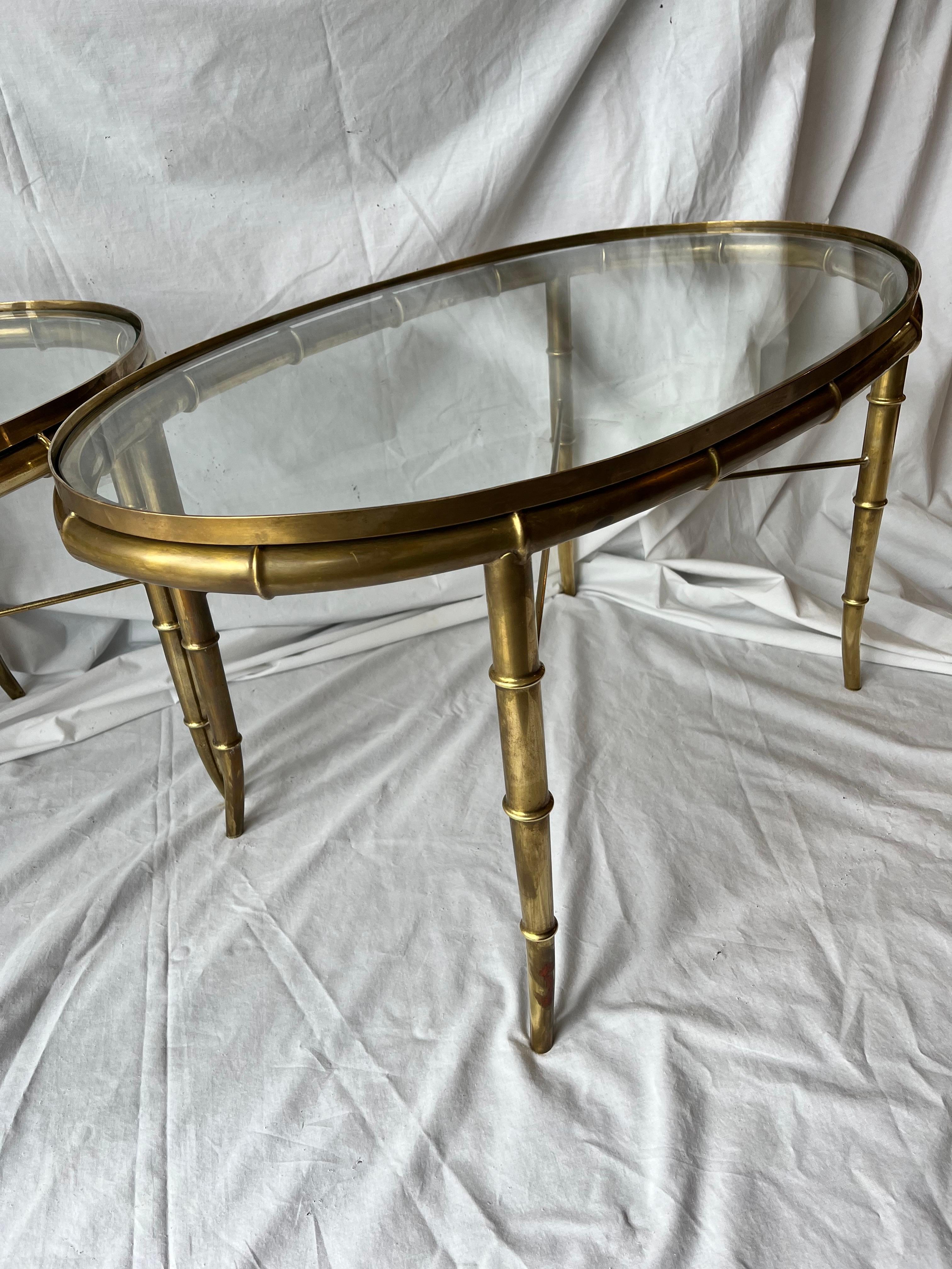 Pair Vintage Italian Brass Faux Bamboo Side or End Tables Style of Mastercraft For Sale 10