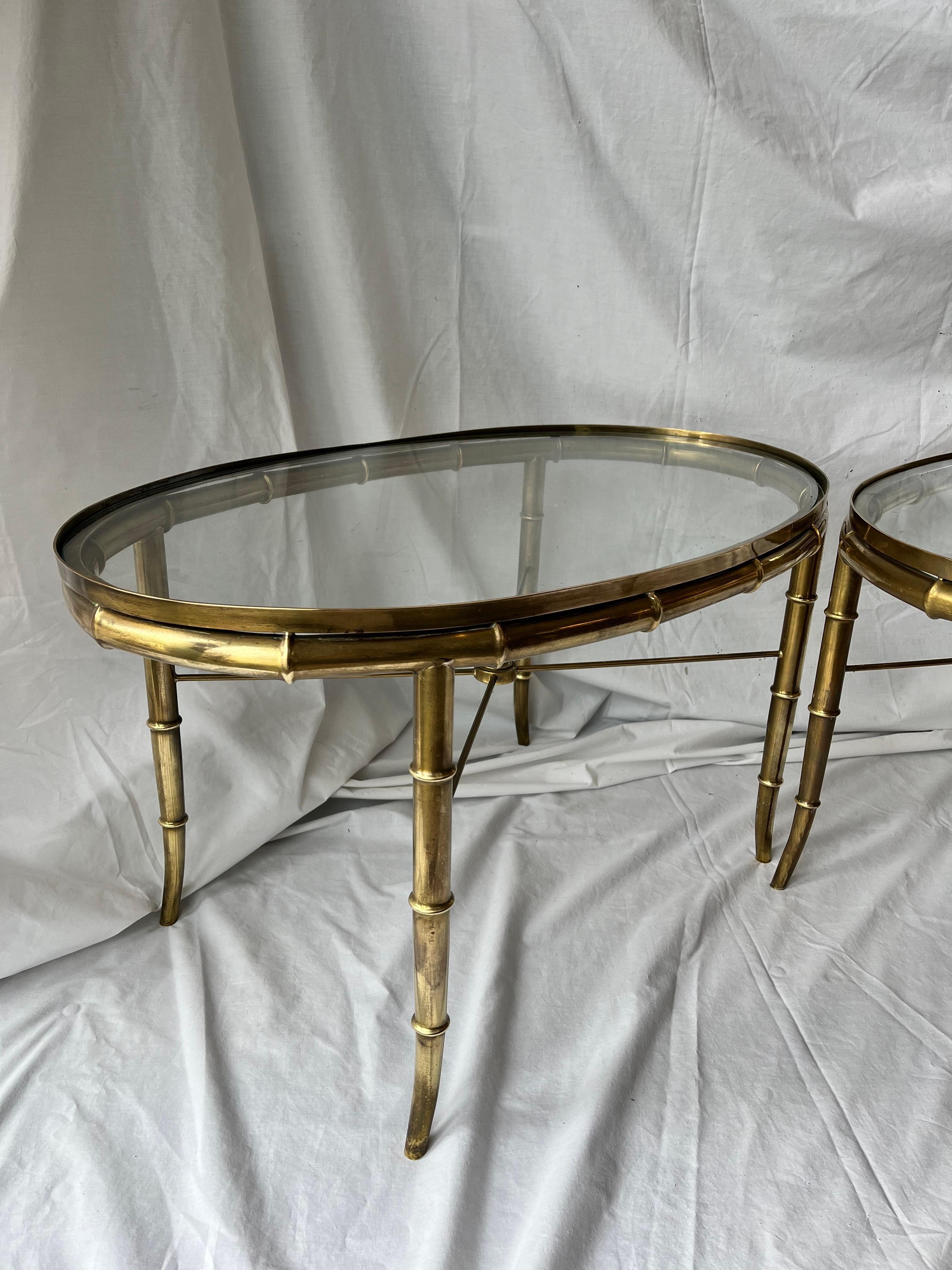 Pair Vintage Italian Brass Faux Bamboo Side or End Tables Style of Mastercraft For Sale 11