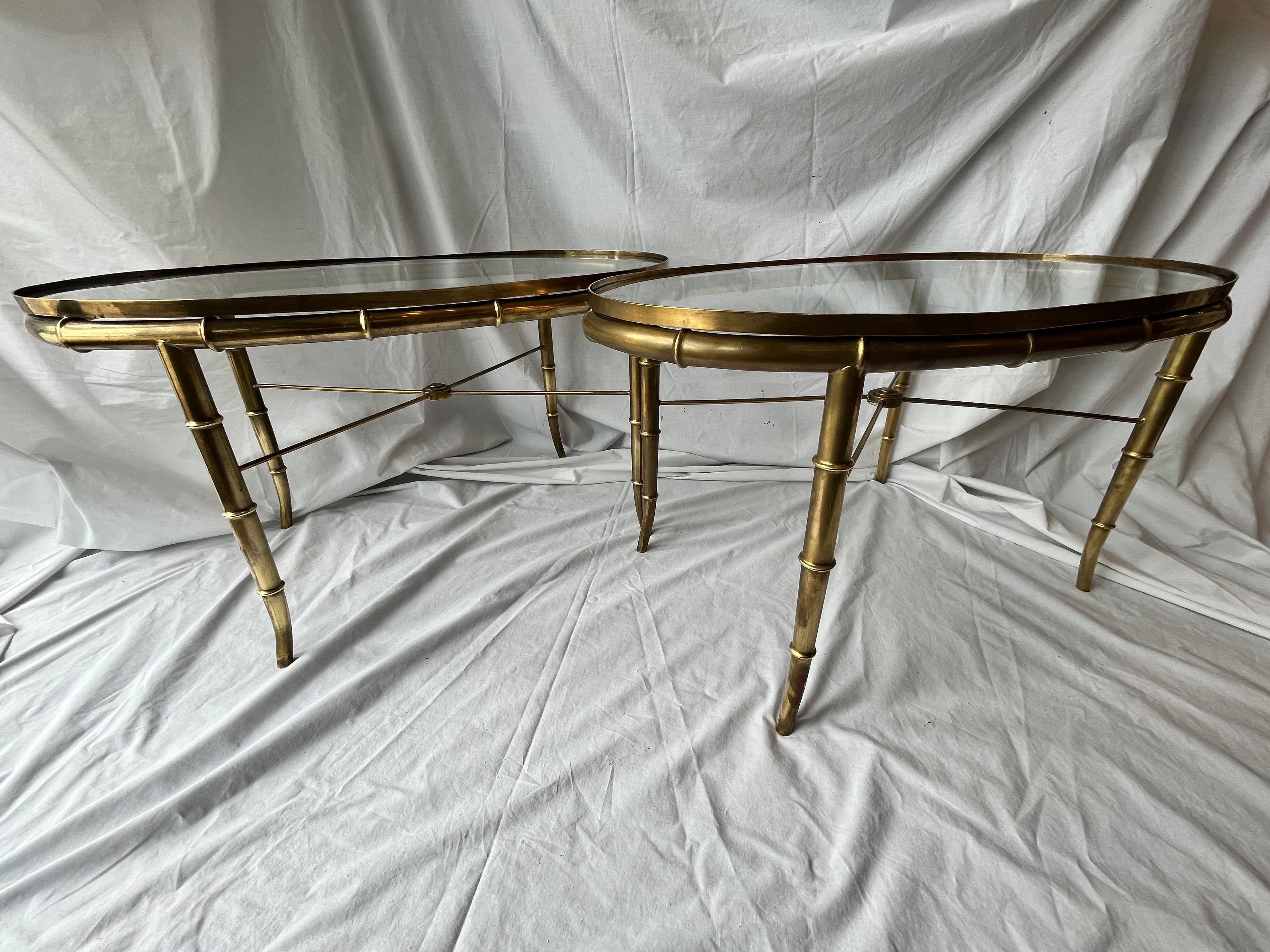 Pair Vintage Italian Brass Faux Bamboo Side or End Tables Style of Mastercraft For Sale 12