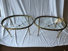 Paire de tables d'appoint ou de bout italiennes vintage en laiton et faux bambou style Mastercraft